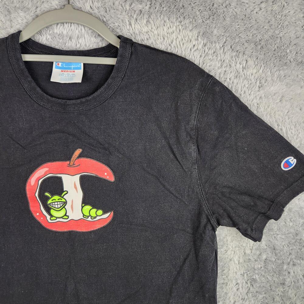 Champion Shirt Mens Medium Black Apple C Worm Graphic Logo Cartoon Streetwear